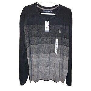 U.S. Polo Assn. Sweater Mens Size XXL 2XL Black & Gray Striped Pullover NWT